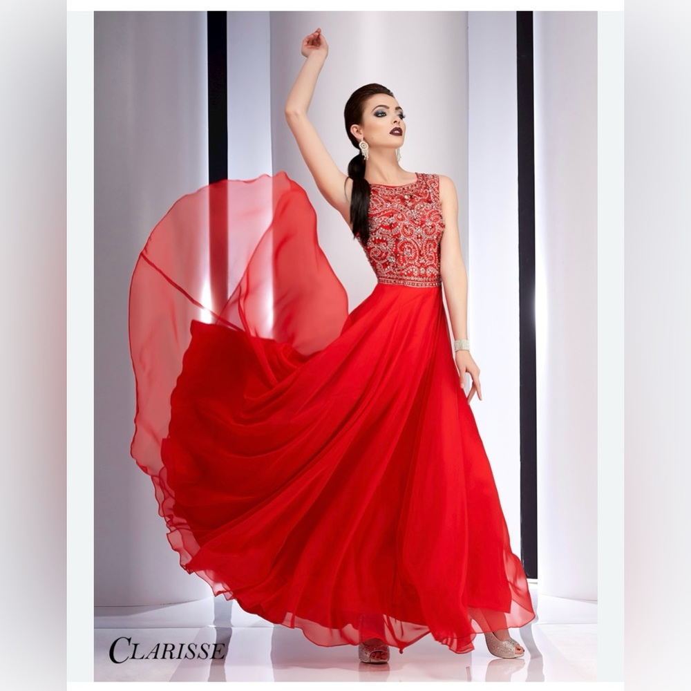 Clarisse red beaded prom/formal dress, size 11/12